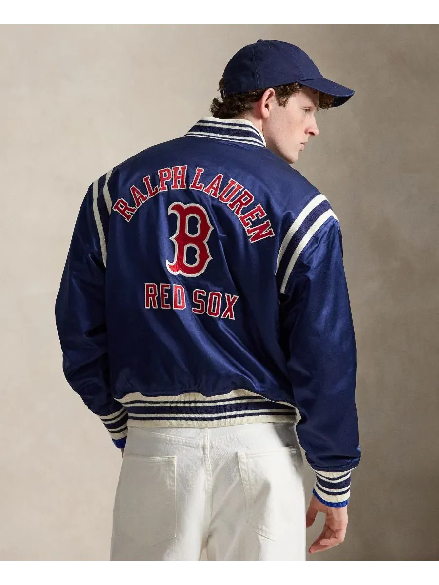 Мужская полосатая ребристая куртка с бейсбольным воротником Polo Ralph Lauren, темно-кобальтовый — изображение 4 из 5