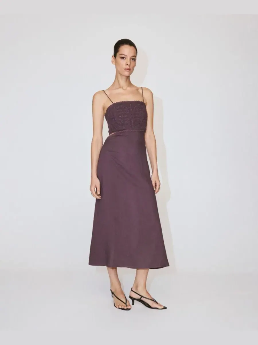 Платье с вышивкой и бисером, с боковыми вырезами, длинное, модель Cutout Embroidered Beaded MANGO
