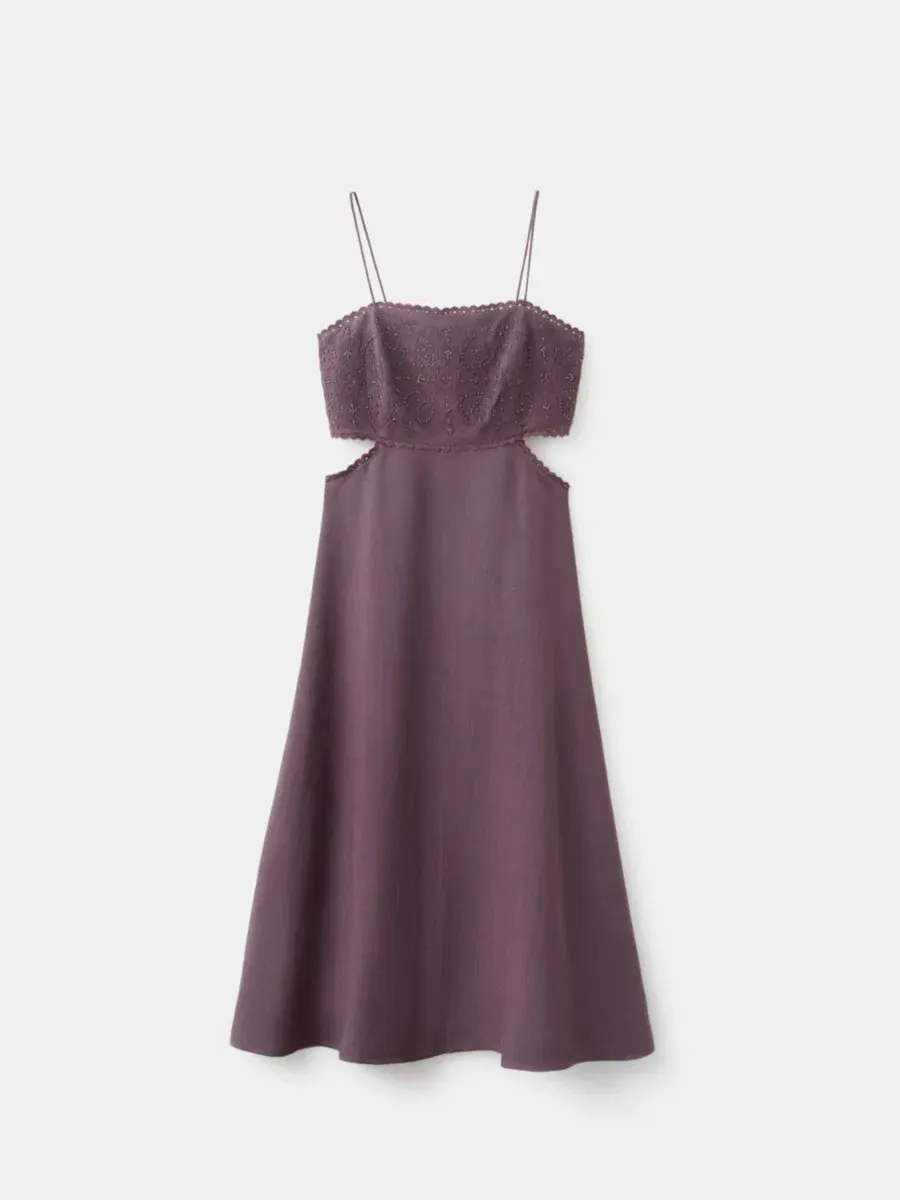 Платье с вышивкой и бисером, с боковыми вырезами, длинное, модель Cutout Embroidered Beaded MANGO — изображение 2 из 6