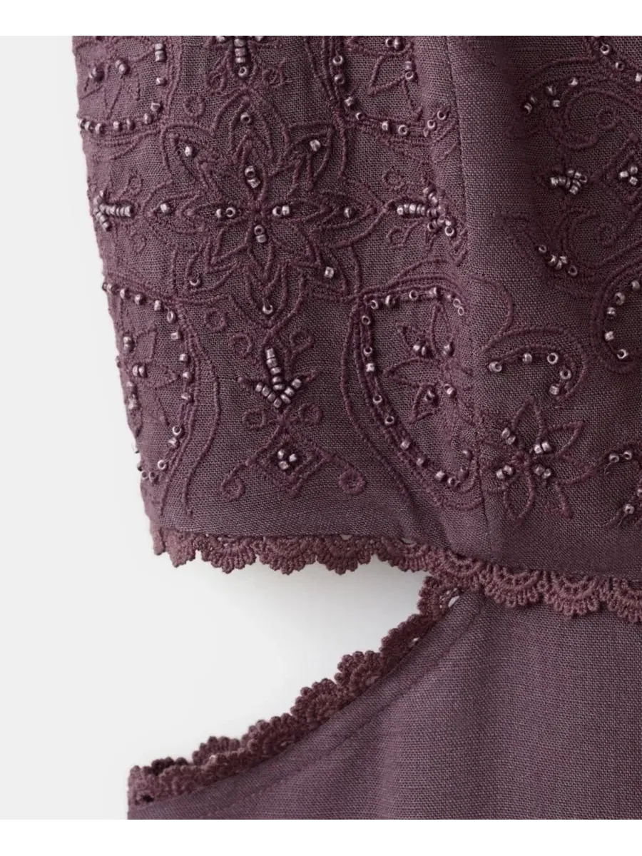 Платье с вышивкой и бисером, с боковыми вырезами, длинное, модель Cutout Embroidered Beaded MANGO — изображение 3 из 6