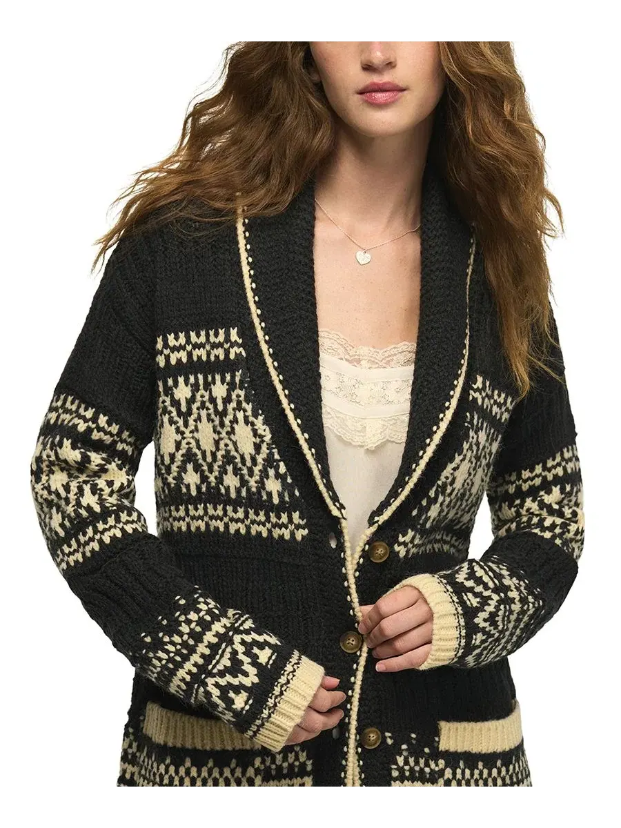 Кардиган с шальным воротником, узором Fair Isle Lucky Brand — изображение 4 из 5, черный