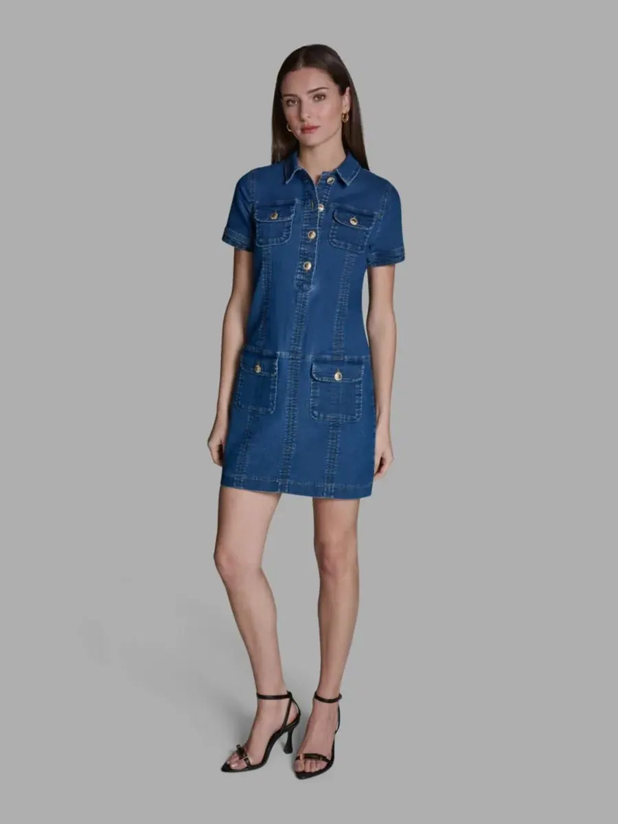 Женское джинсовое платье-рубашка с воротником BCBG