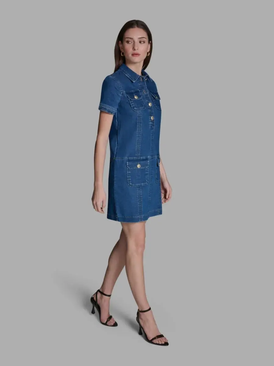 Женское джинсовое платье-рубашка с воротником BCBG — изображение 3 из 5, темный джинсовый синий