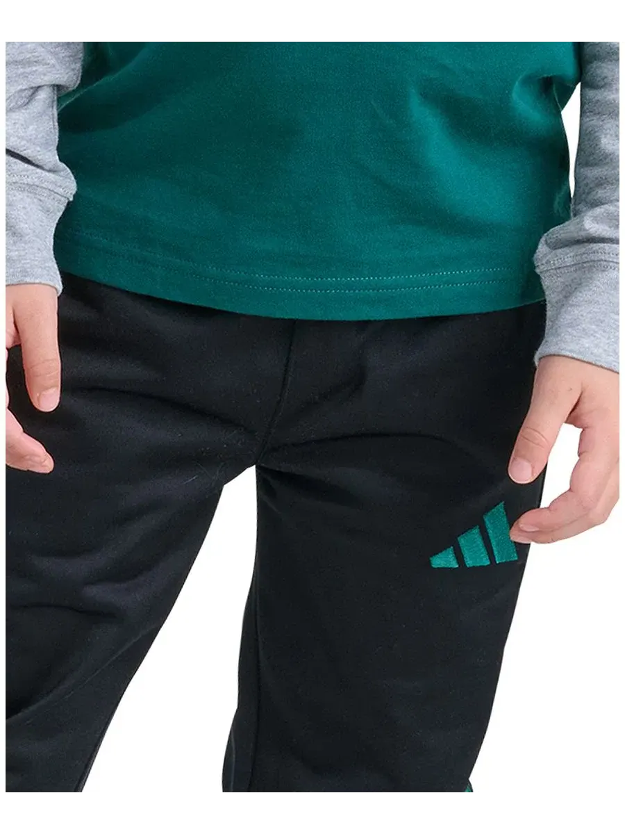 Комплект из футболки с длинным рукавом и брюк, с принтом adidas — изображение 4 из 5, зеленый/черный