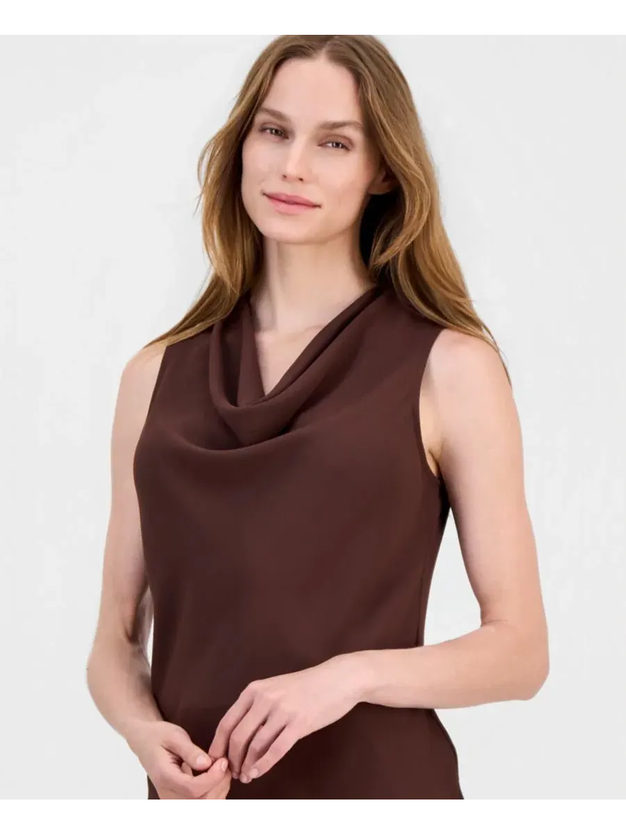 Блуза без рукавов с драпировкой Anne Klein — изображение 4 из 4, коричневый