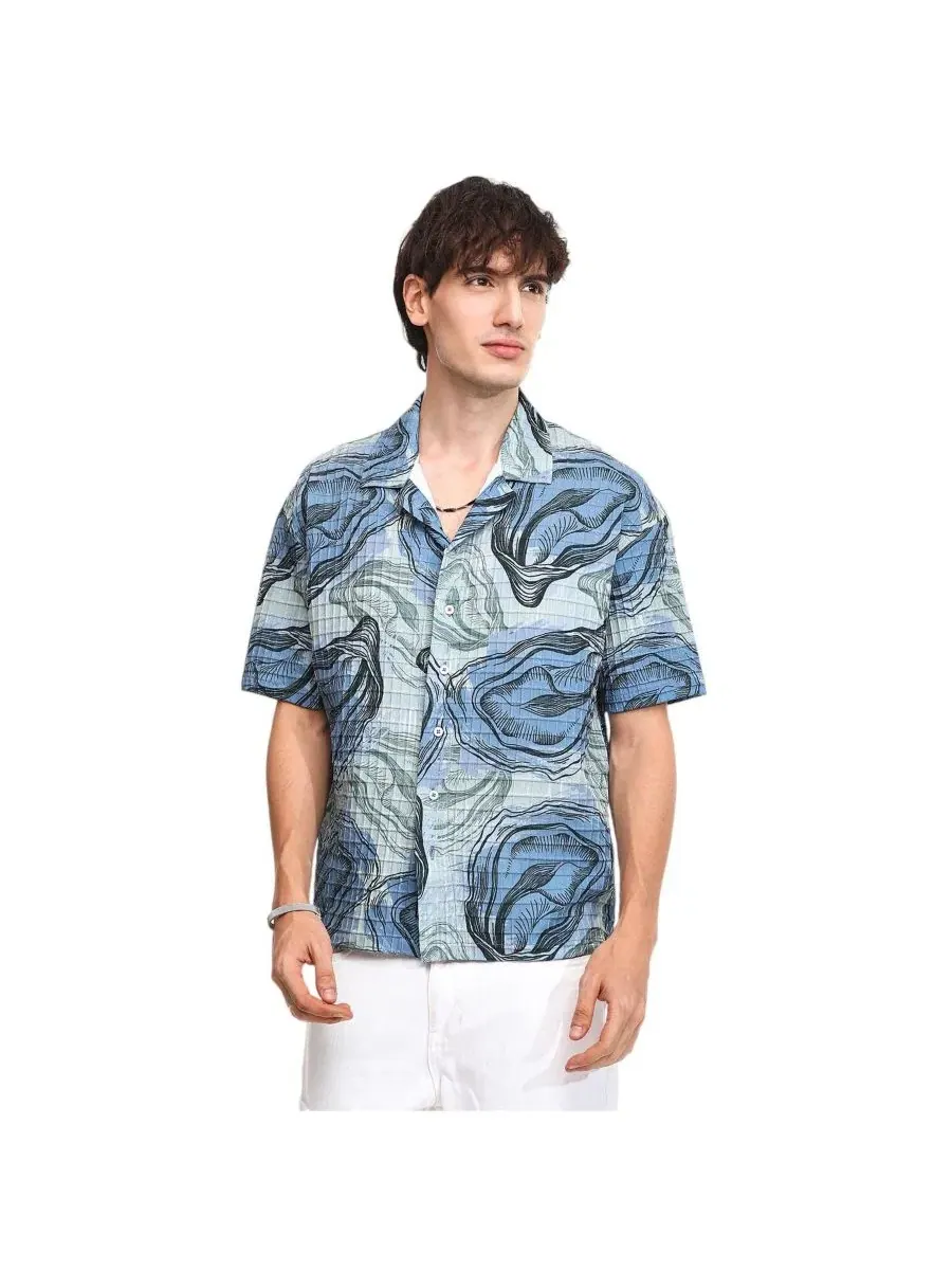 Мужская рубашка оверсайз с коротким рукавом и принтом Oceanic Oversized Shirt Campus Sutra