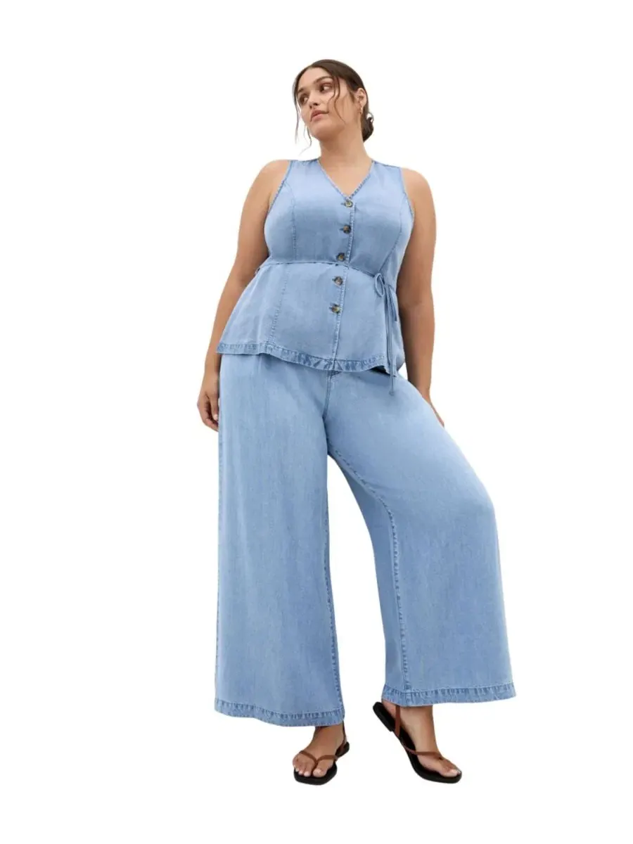 Джинсовые широкие брюки Evani Soft Denim Wide Leg Pant, City Chic — изображение 3 из 5, светлая стирка