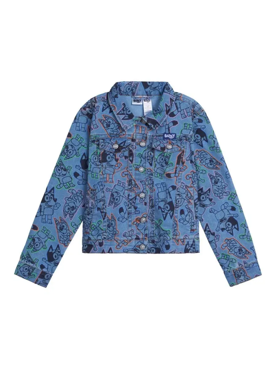 Джинсовая куртка с принтом Bluey Bluey Bluey Acid Wash Blue