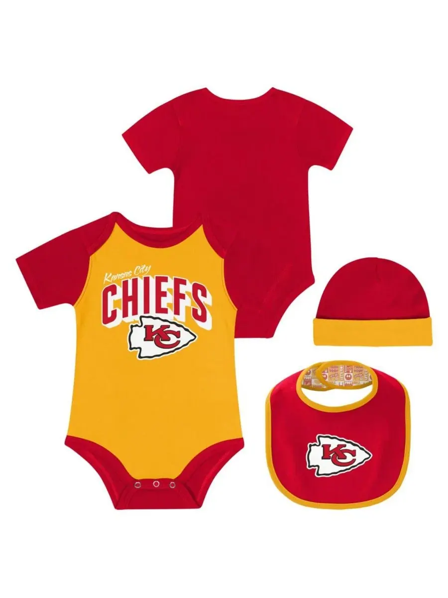 Комплект боди и слюнявчика с шапкой Kansas City Chiefs Dynamic Duo Outerstuff