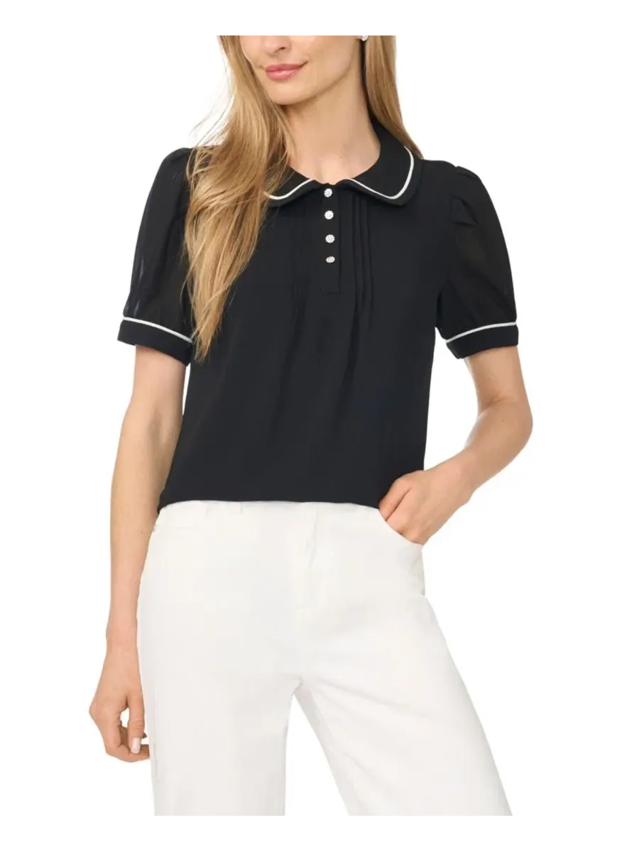 Блуза с коротким рукавом-фонарик и защипами, модель Pintuck Pleat CeCe