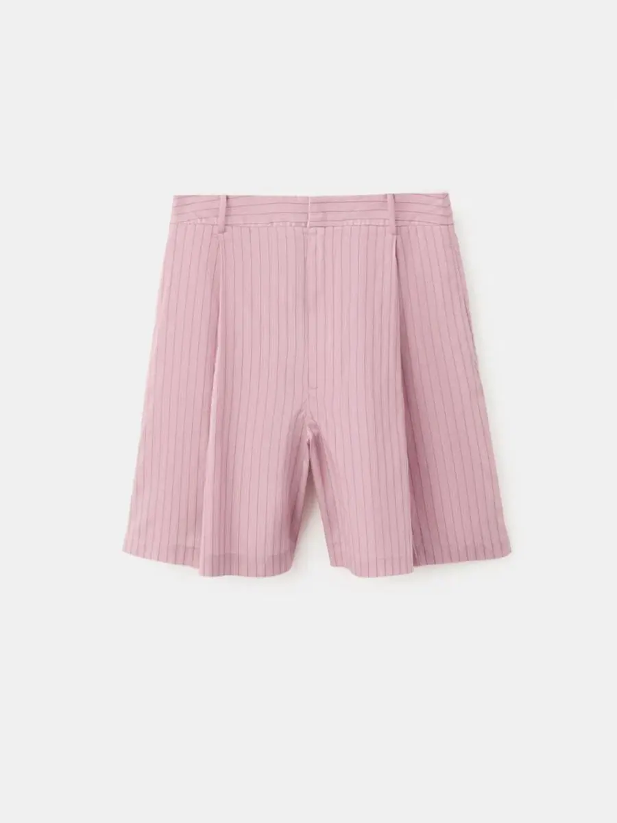 Шорты-бермуды с прямым силуэтом, в полоску, Pinstripe Straight Bermudas MANGO — изображение 6 из 6, розовый