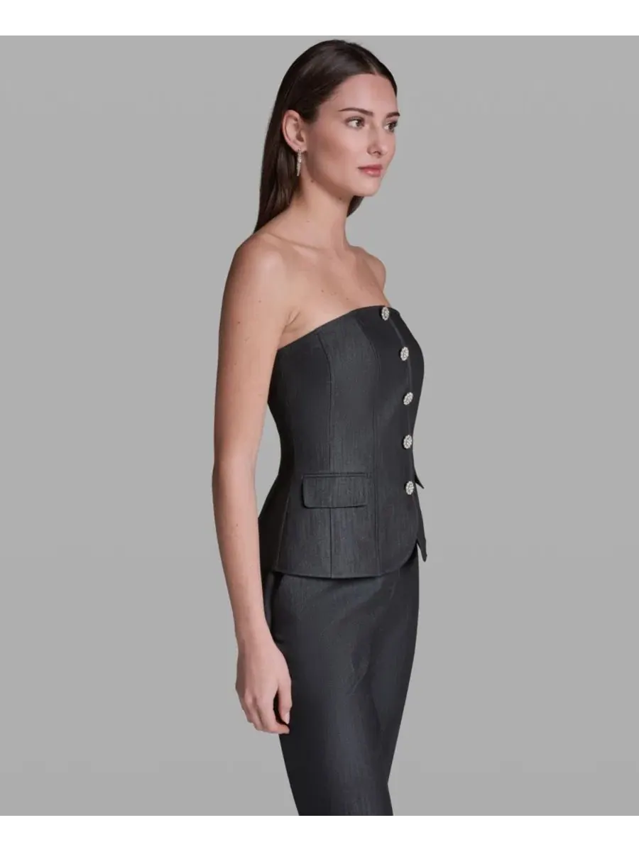 Топ без бретелей из фактурного денима BCBG — изображение 3 из 6, черный