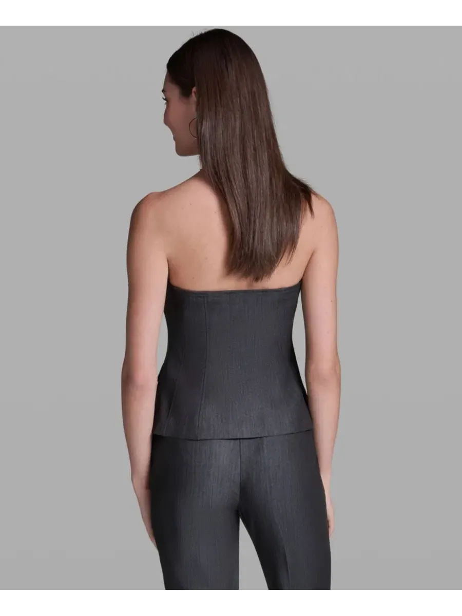 Топ без бретелей из фактурного денима BCBG — изображение 4 из 6, черный