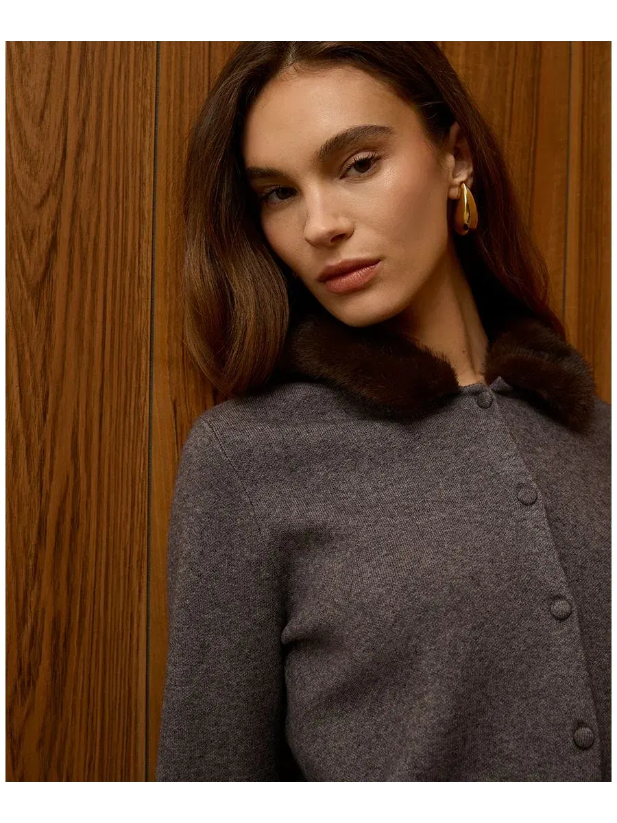Кардиган с отстегивающимся воротником Sloane Collar French Connection — изображение 8 из 9, темный серый/коричневый