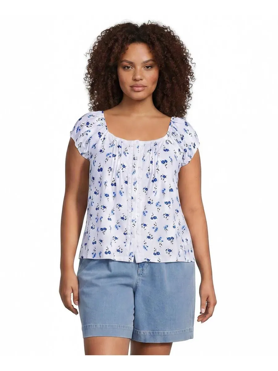 Блузка без рукавов с квадратным вырезом и защипами Plus Size Lightweight Jersey Pintuck Button — изображение 2 из 4