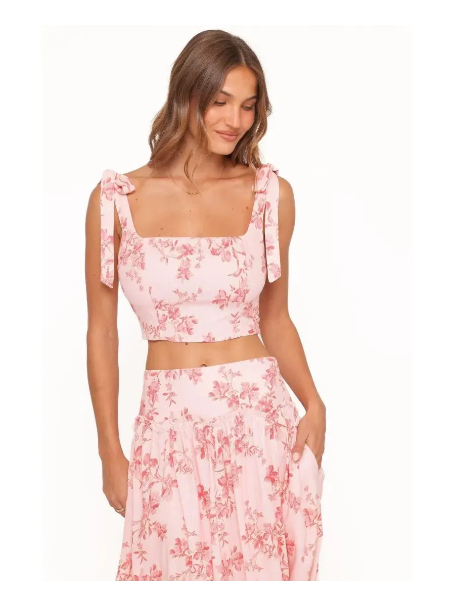 Топ на завязках с квадратным вырезом, без рукавов, Tyler Tie Shoulder Petal and Pup