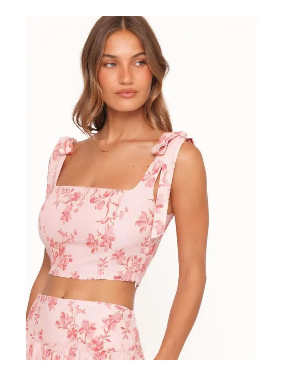 Топ на завязках с квадратным вырезом, без рукавов, Tyler Tie Shoulder Petal and Pup — изображение 4 из 4, розовый розовый