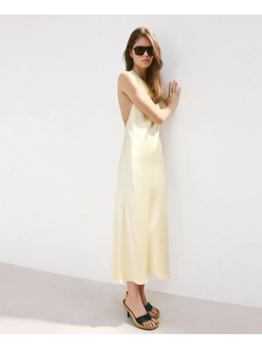 Платье из атласа с открытой спиной Back Detail Satin MANGO — изображение 7 из 7, желтый