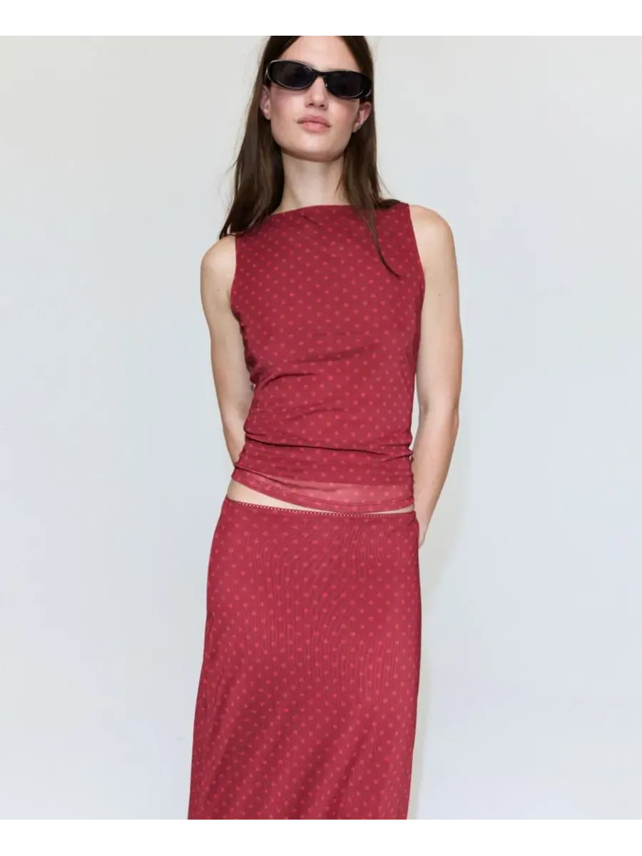 Юбка из фатина с принтом Polka Dot Midi Midi MANGO — изображение 4 из 6, красный