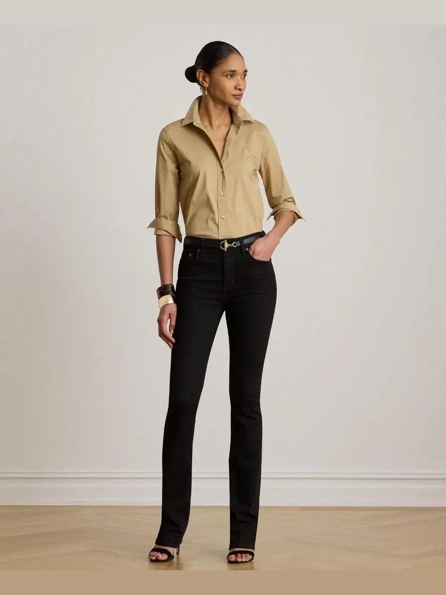 Женская классическая рубашка с длинным рукавом Lauren Ralph Lauren — изображение 2 из 6, бежевый