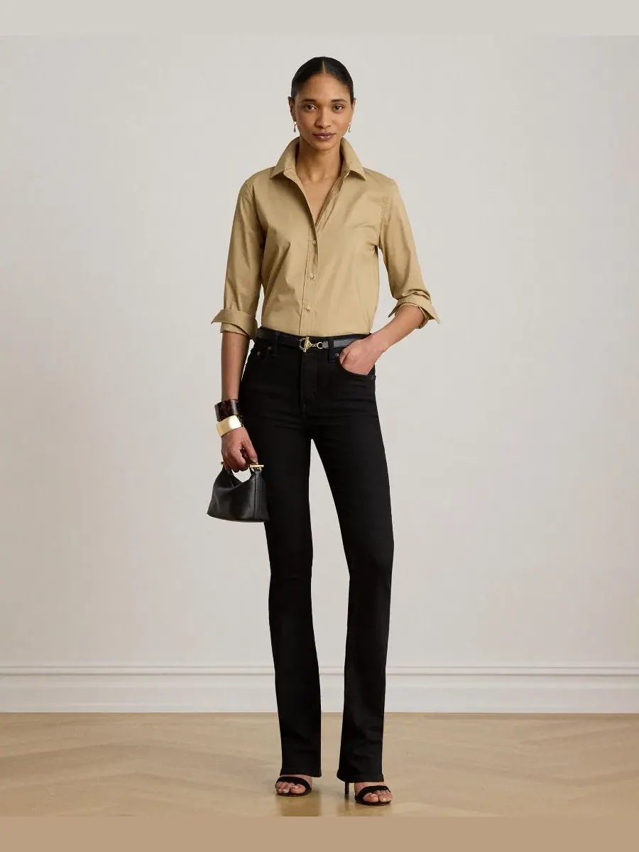 Женская классическая рубашка с длинным рукавом Lauren Ralph Lauren — изображение 6 из 6, бежевый