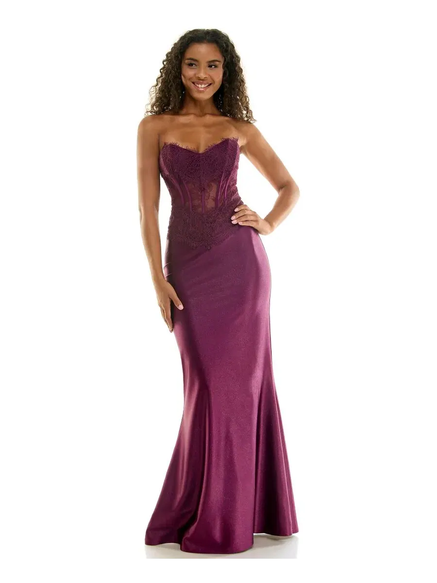 Платье с корсетом, кружевной аппликацией и блестками, модель Corset Lace Glitter Satin SENI & CADE — изображение 2 из 6