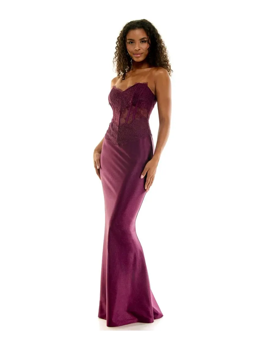 Платье с корсетом, кружевной аппликацией и блестками, модель Corset Lace Glitter Satin SENI & CADE — изображение 3 из 6