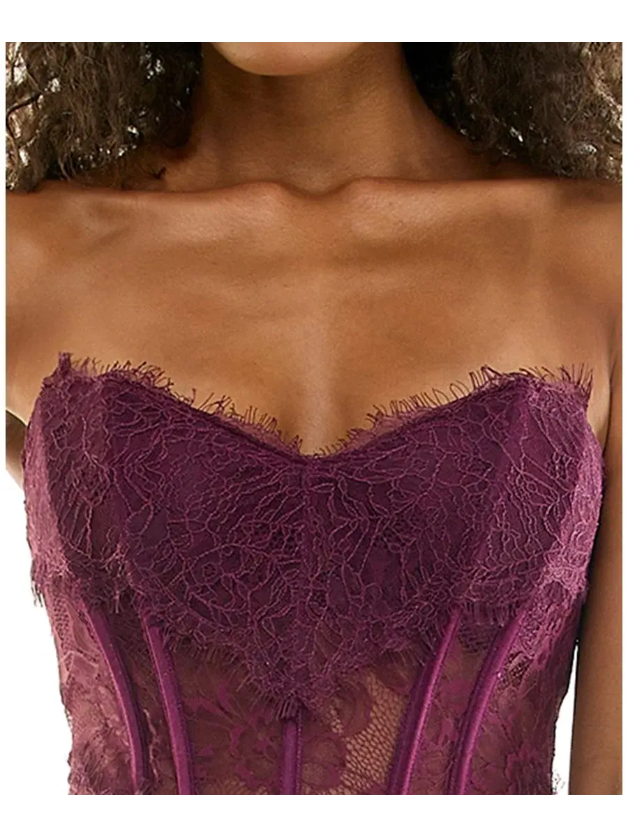 Платье с корсетом, кружевной аппликацией и блестками, модель Corset Lace Glitter Satin SENI & CADE — изображение 4 из 6