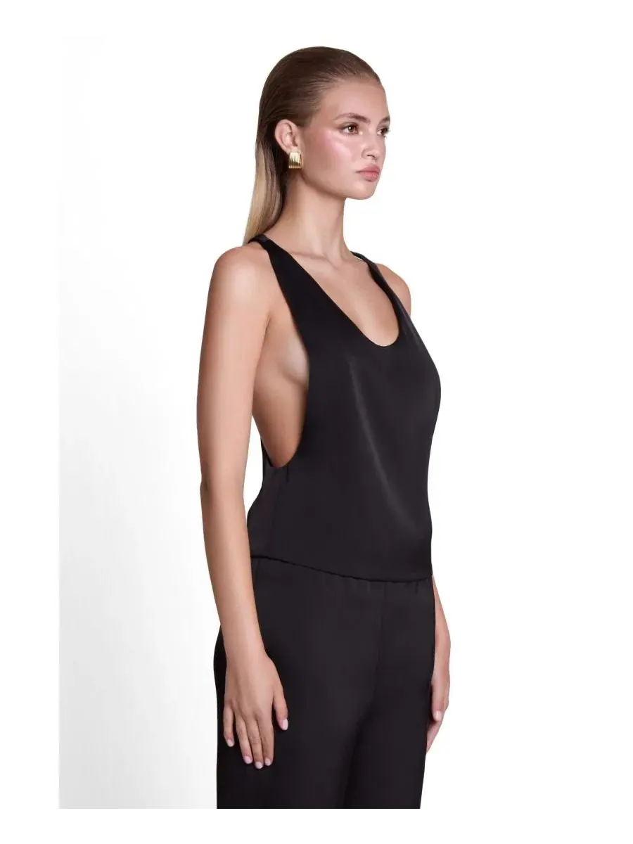 Топ с глубоким вырезом по бокам, без рукавов, Suri Satin Racerback Top LEAU — изображение 2 из 5, черный