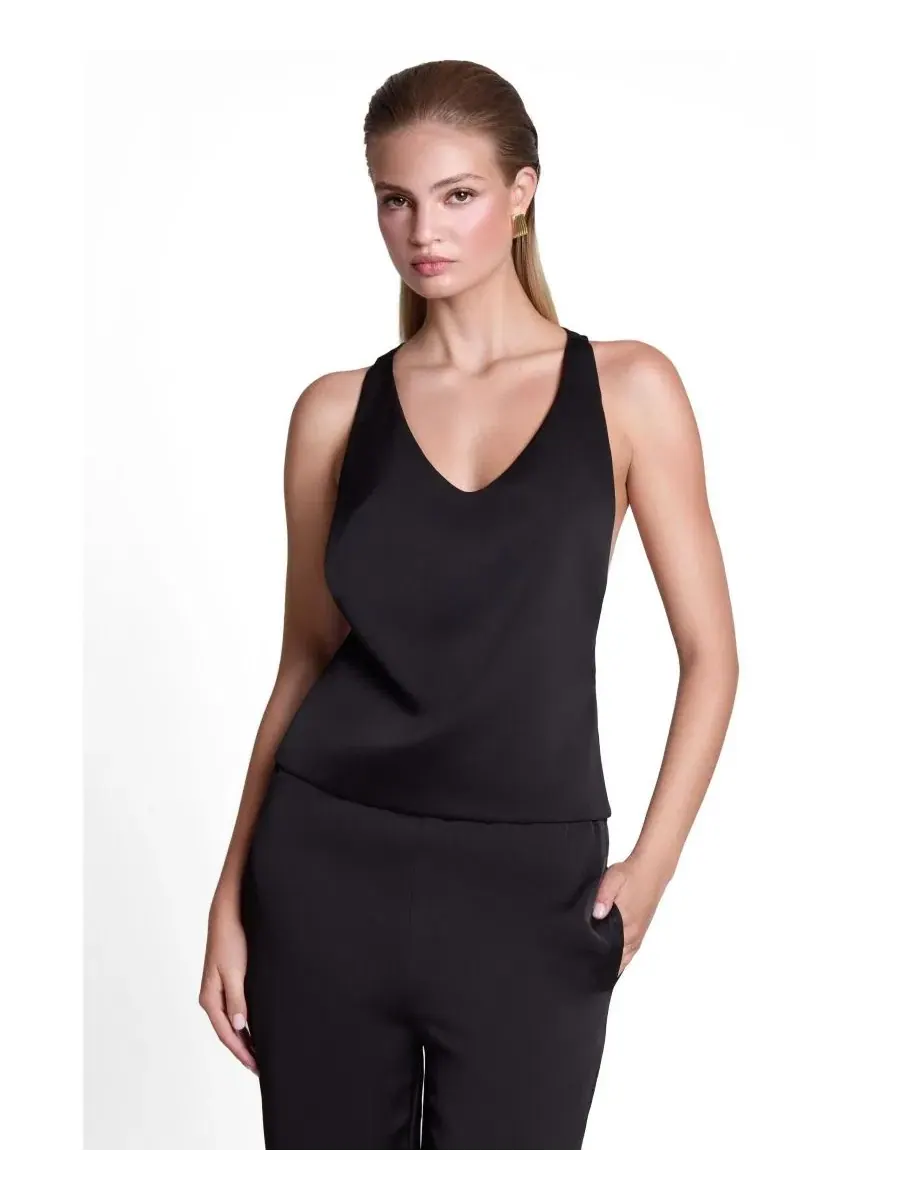 Топ с глубоким вырезом по бокам, без рукавов, Suri Satin Racerback Top LEAU — изображение 3 из 5, черный