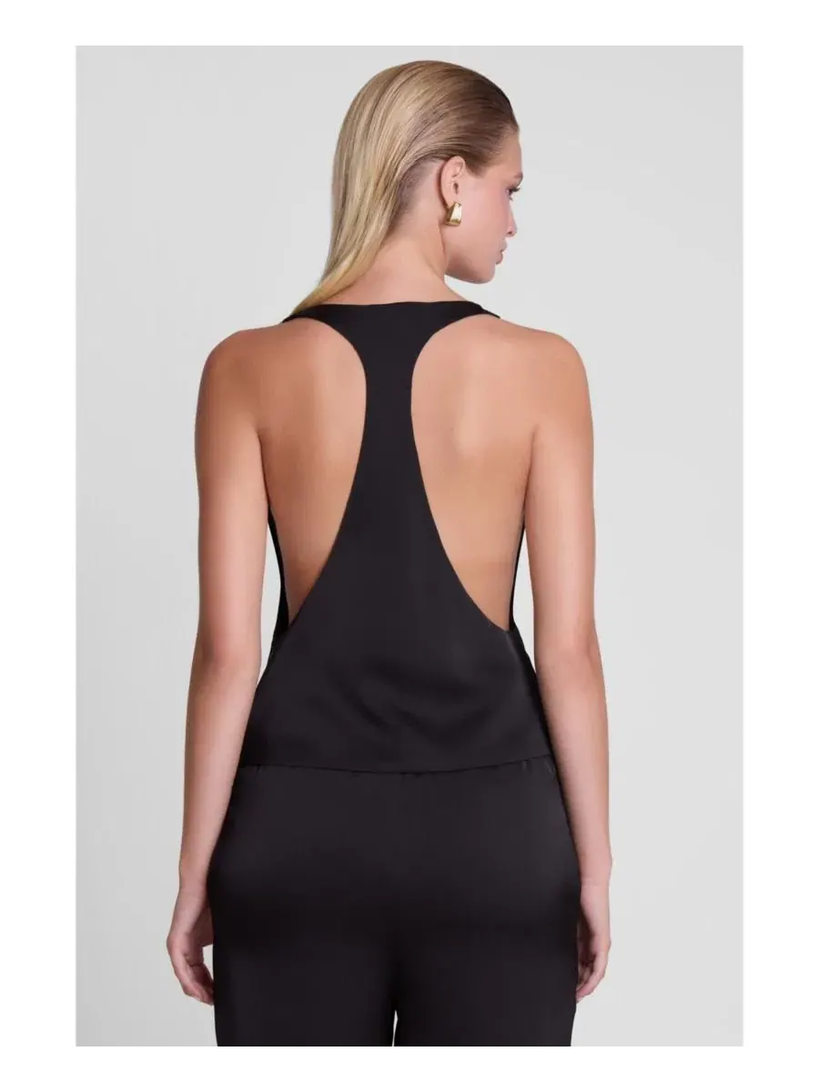 Топ с глубоким вырезом по бокам, без рукавов, Suri Satin Racerback Top LEAU — изображение 5 из 5, черный