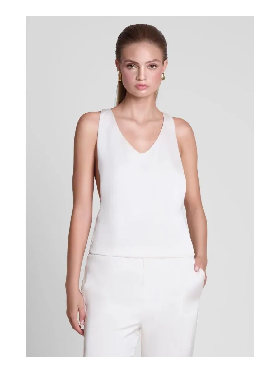 Топ-майка на бретелях с глубоким вырезом Suri Satin Racerback LEAU — изображение 4 из 5, белый