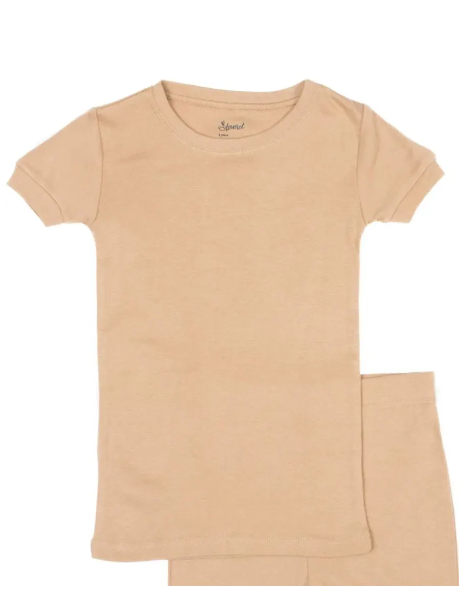 Комплект пижамы из хлопка с коротким рукавом и шортами Toddler Matching Family Two Piece Cotton — изображение 3 из 3, бежевый