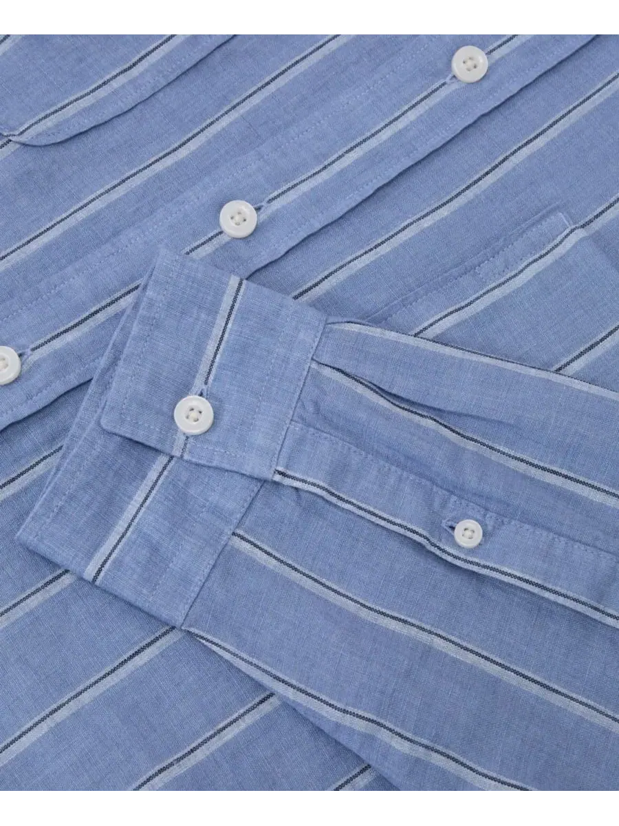 Рубашка из льна с полосатым принтом Rubus Stripe REISS — изображение 3 из 5, синий белый