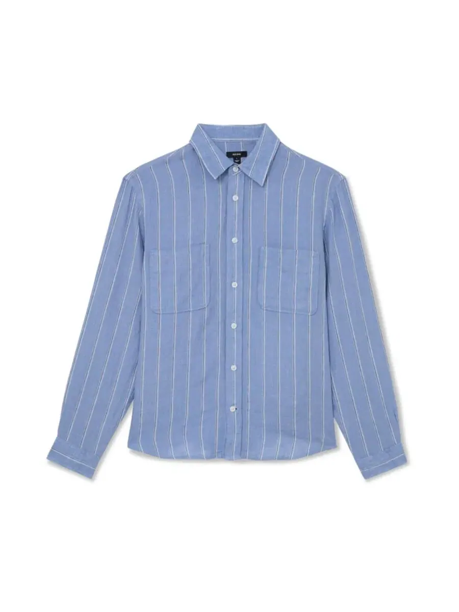 Рубашка из льна с полосатым принтом Rubus Stripe REISS — изображение 4 из 5, синий белый
