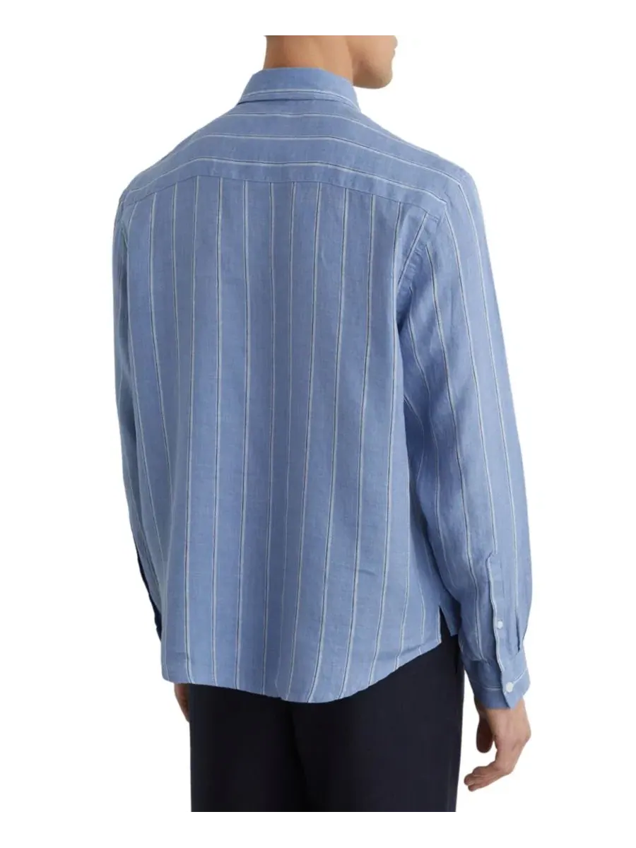 Рубашка из льна с полосатым принтом Rubus Stripe REISS — изображение 5 из 5, синий белый