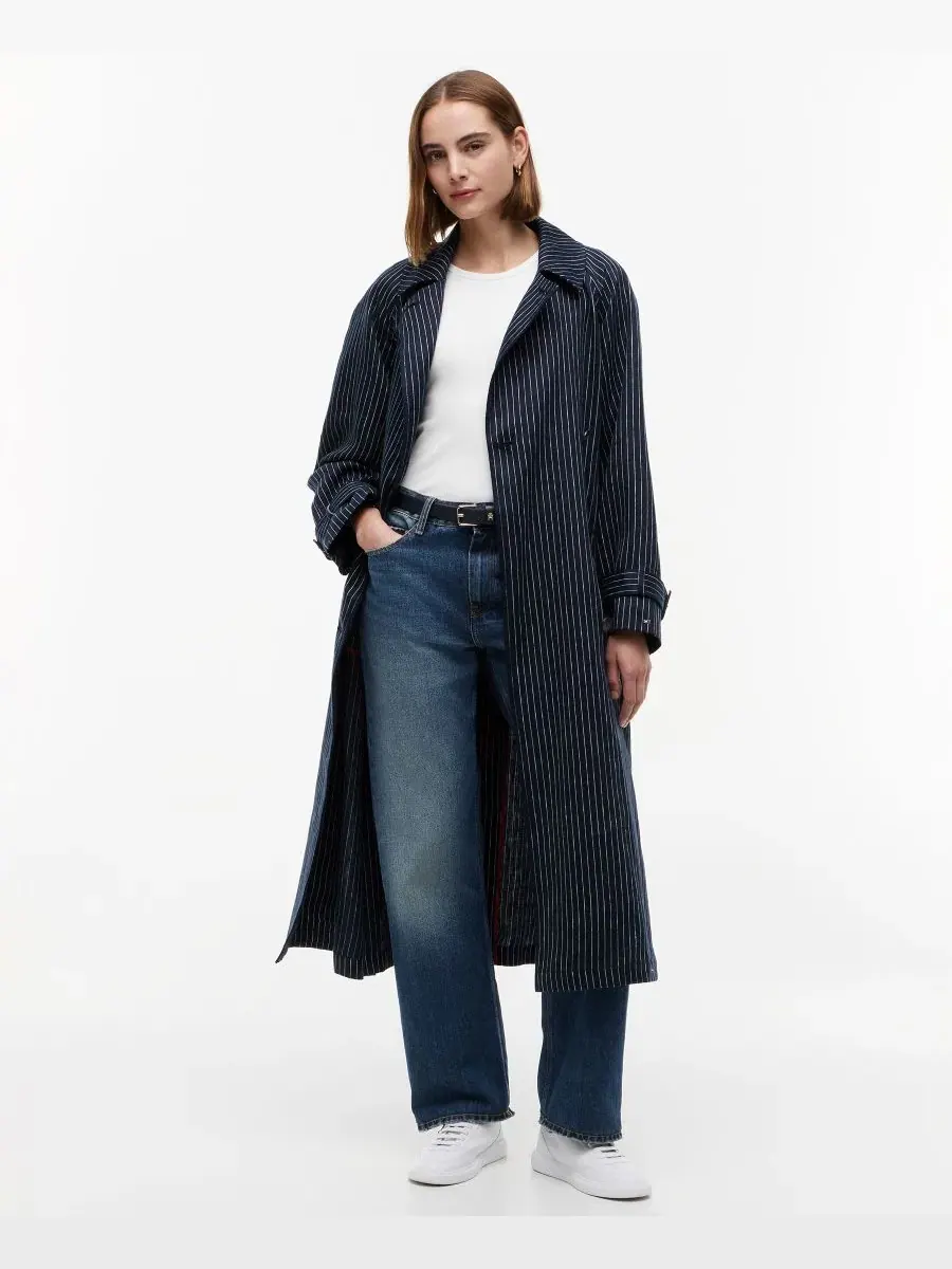 Пальто-тренч из льна с принтом в полоску Nautical Stripe Trench Coat Tommy Hilfiger