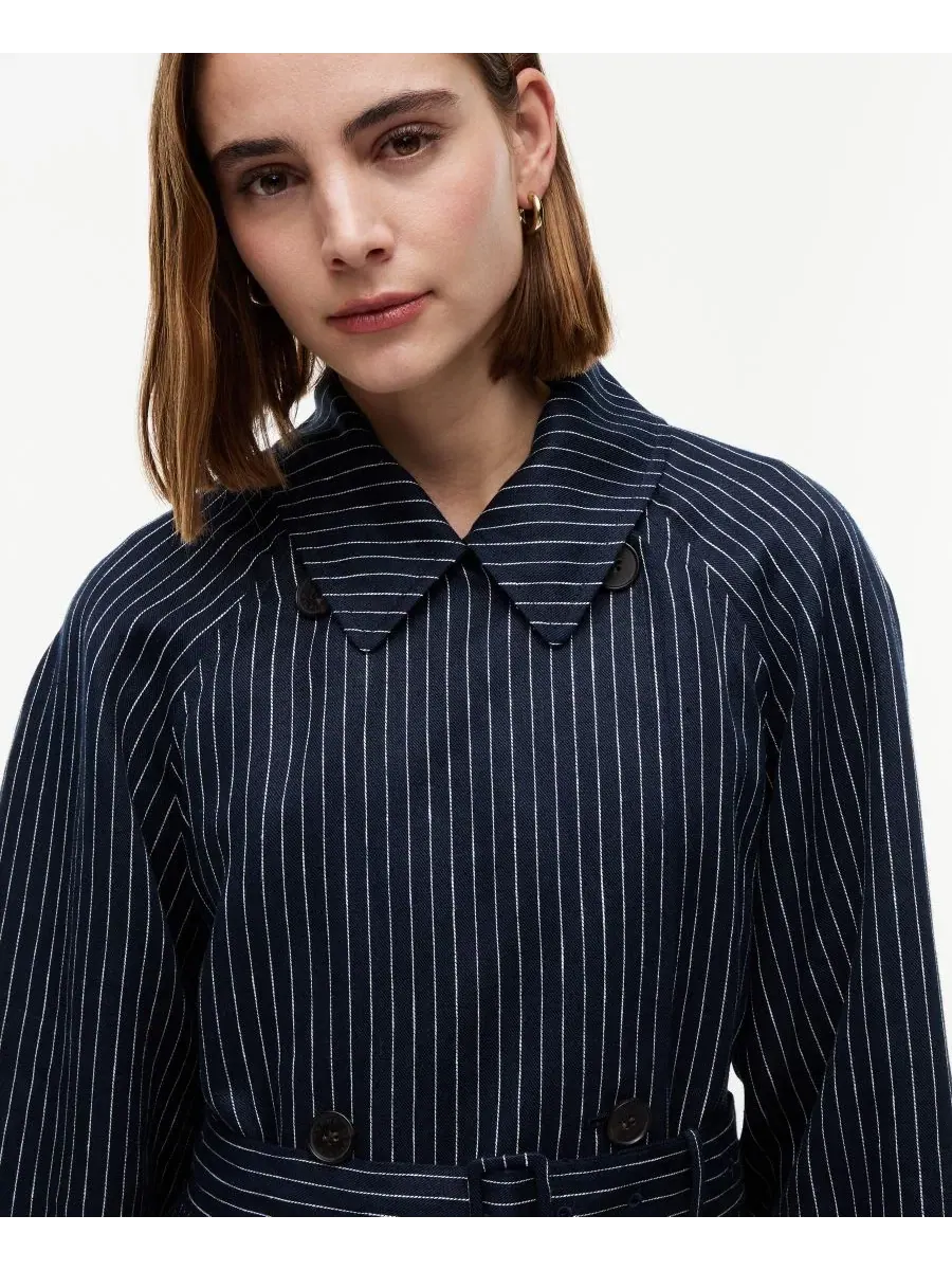 Пальто-тренч из льна с принтом в полоску Nautical Stripe Trench Coat Tommy Hilfiger — изображение 6 из 7, темно-синий