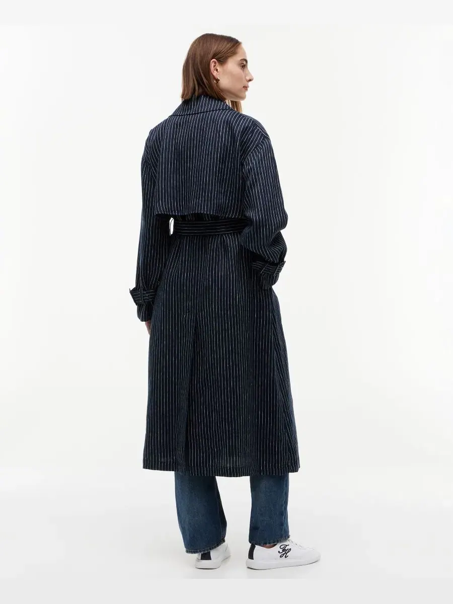 Пальто-тренч из льна с принтом в полоску Nautical Stripe Trench Coat Tommy Hilfiger — изображение 7 из 7, темно-синий