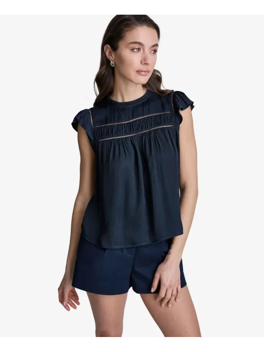 Блуза с воланами и круглым вырезом BCBG