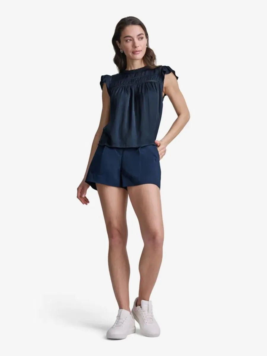 Блуза с воланами и круглым вырезом BCBG — изображение 2 из 8, синий