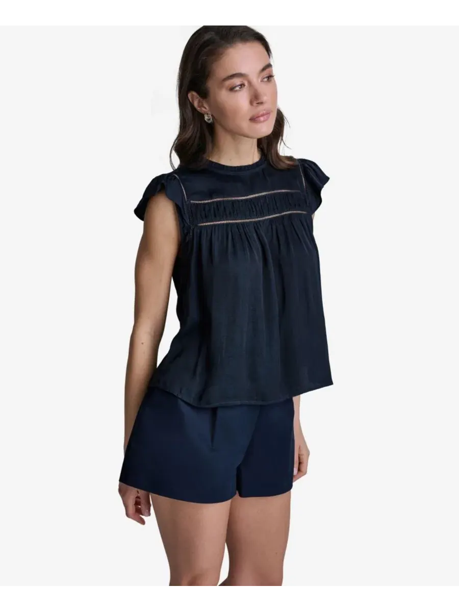 Блуза с воланами и круглым вырезом BCBG — изображение 4 из 8, синий