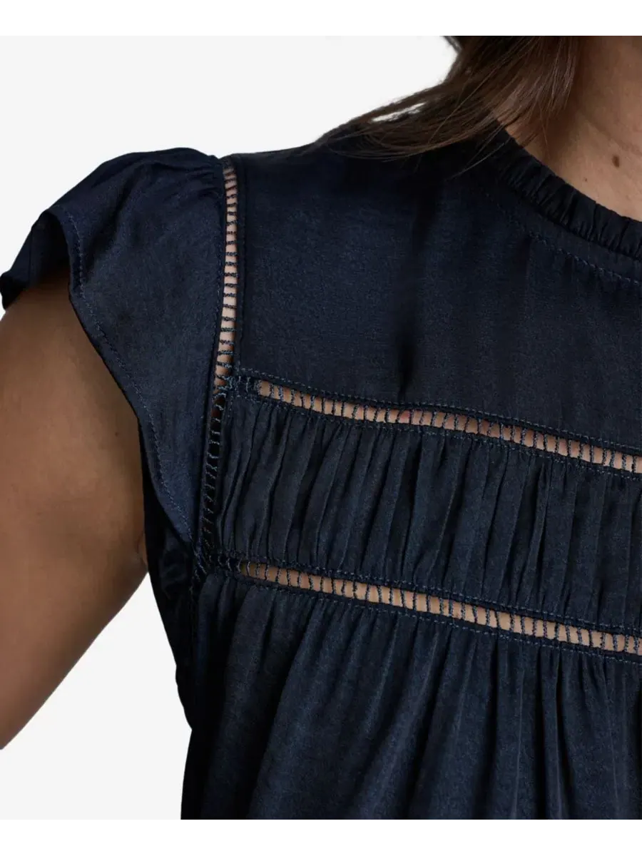 Блуза с воланами и круглым вырезом BCBG — изображение 5 из 8, синий