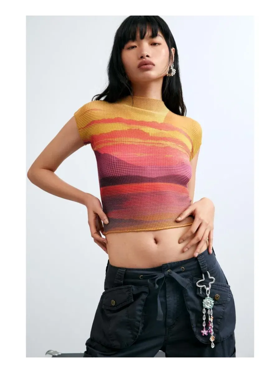 Блуза с высоким воротом и коротким рукавом, с мраморным принтом Desigual