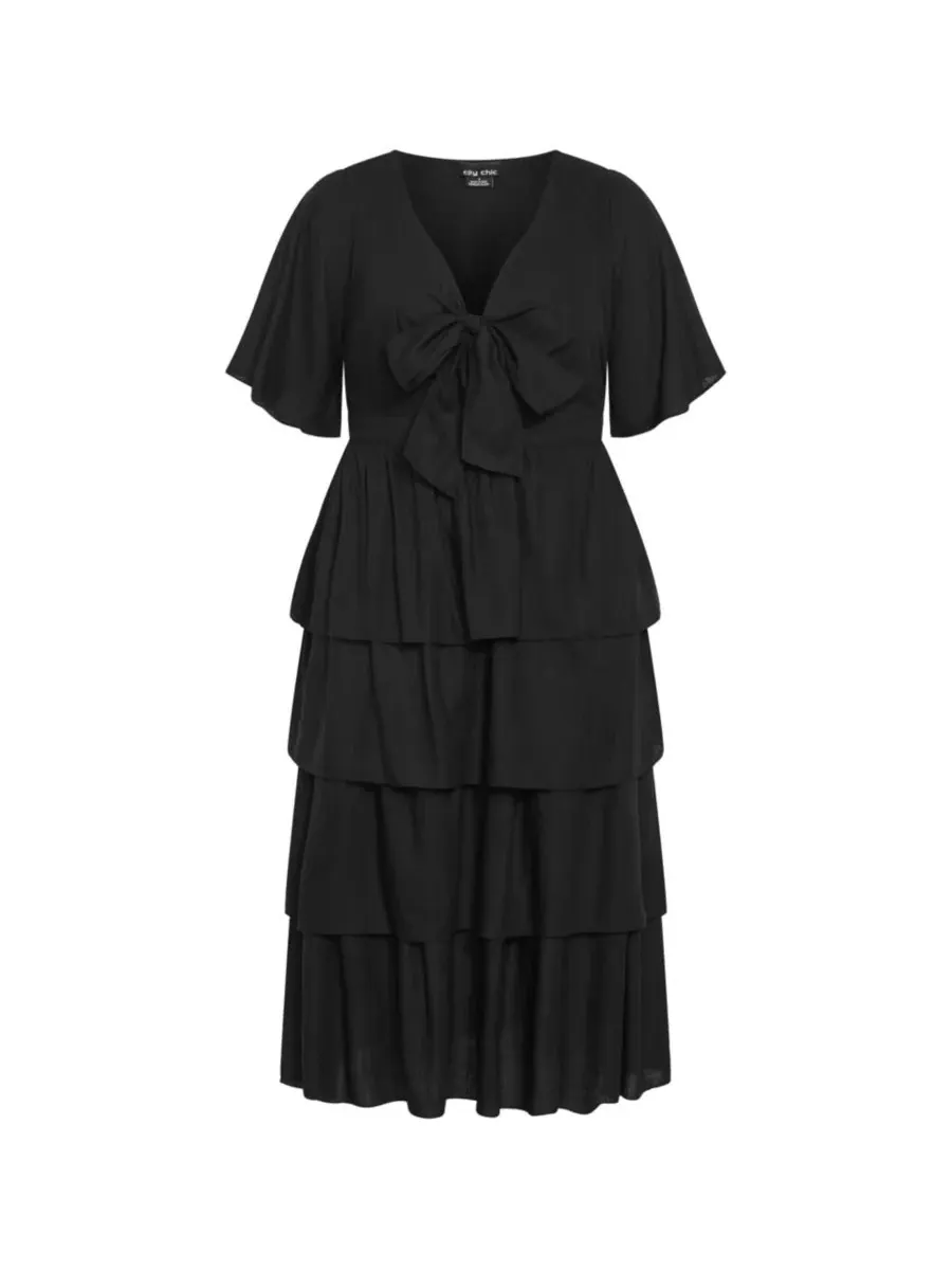 Женское длинное многоярусное платье Ana Tie CITY CHIC — изображение 3 из 3, черный