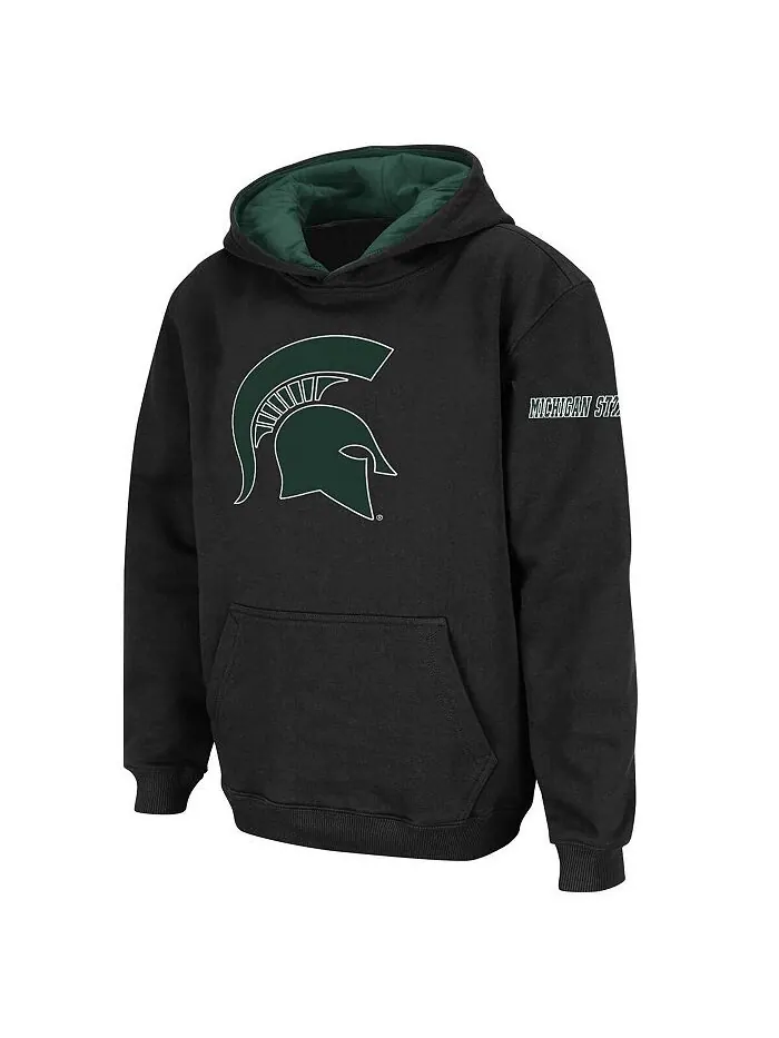 Черный пуловер с капюшоном и большим логотипом Big Boys Michigan State Spartans Stadium Athletic — черный