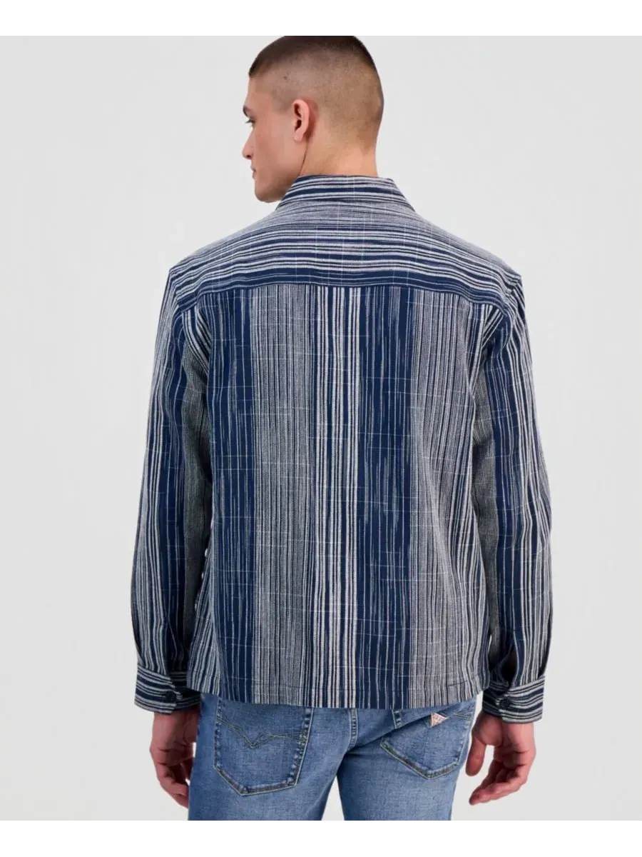Мужская хлопковая рубашка с длинными рукавами Atlas Linear Jacquard GUESS — изображение 4 из 4, индиго мульти