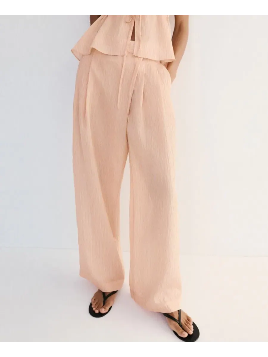 Брюки прямого кроя с запахом из смесового лиоцелла, модель Striped Lyocell MANGO
