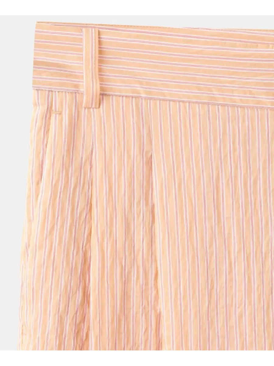Брюки прямого кроя с запахом из смесового лиоцелла, модель Striped Lyocell MANGO — изображение 3 из 8, оранжевый