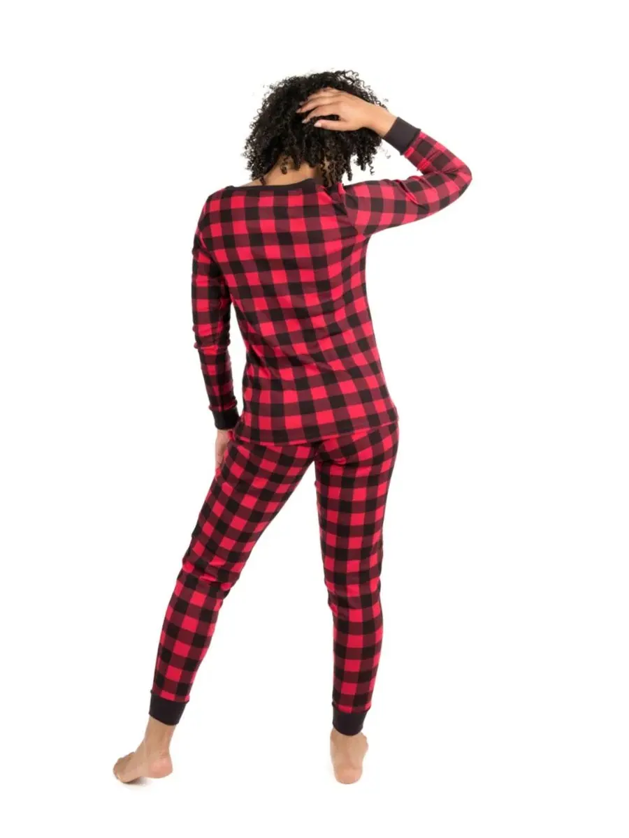 Женская пижама из хлопка с принтом Buffalo Plaid Leveret — изображение 2 из 3, черный красный